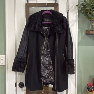GUESS Peacoat - black - wool blend with faux fur trim and gold hardware